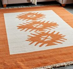 Hand Knotted Minimalist Orange Wool Rug